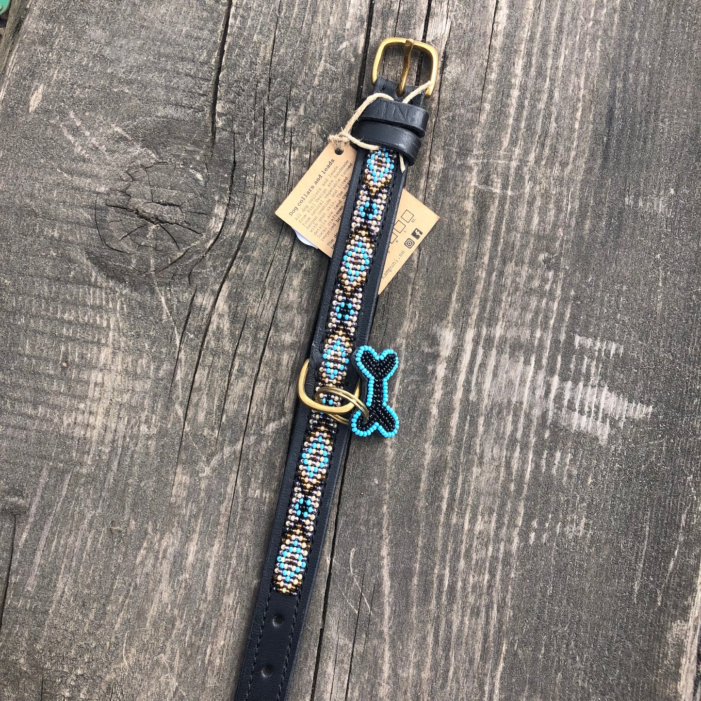Läderhalsband Turkos mini
